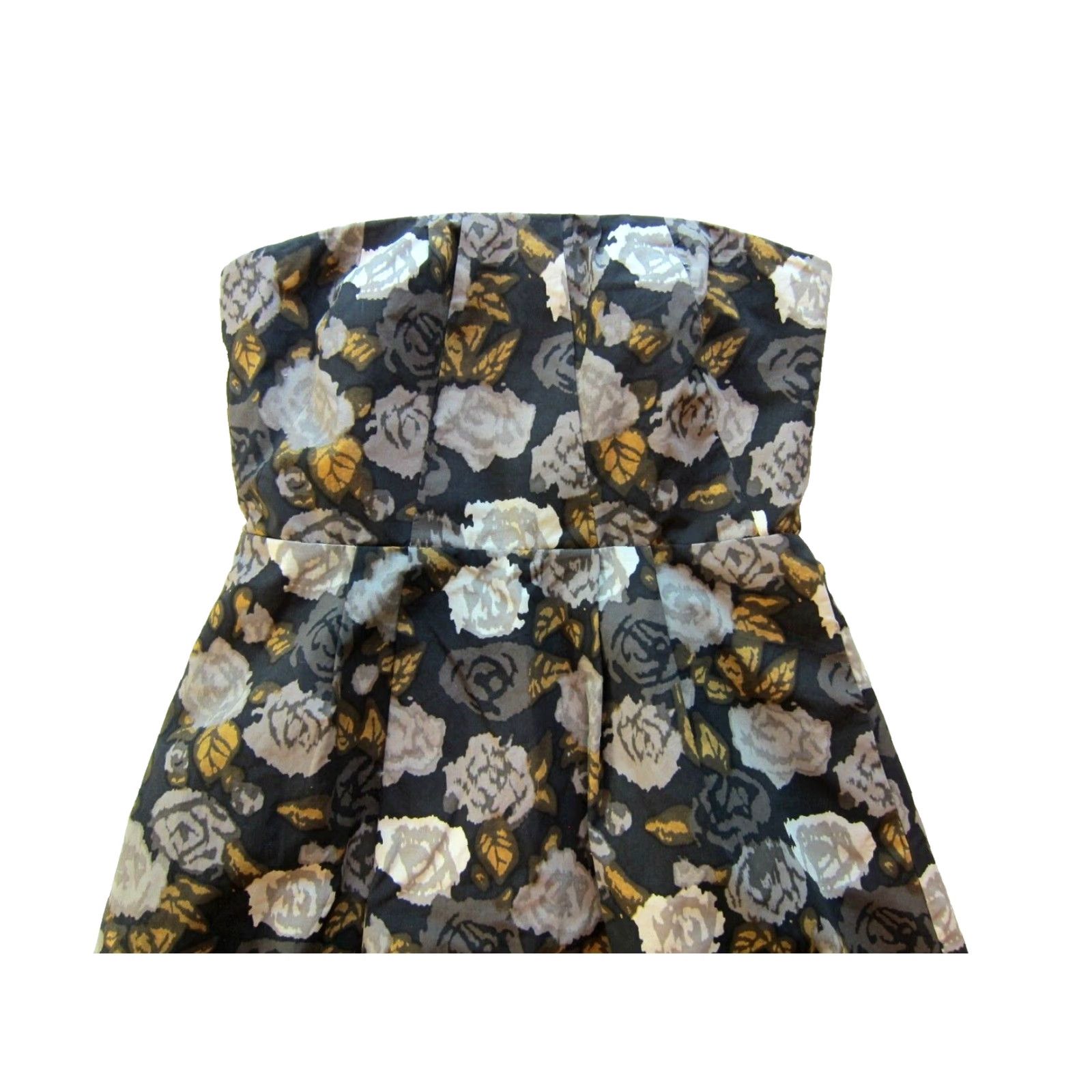 J.Crew J.Crew 100% Cotton Floral Strapless Fit Flare Dress 4 Sleeveless Grey Yellow Ivory Pockets Knee Length Back Zipper Lined Women Size S / US 4 / IT 40 - 4 Thumbnail