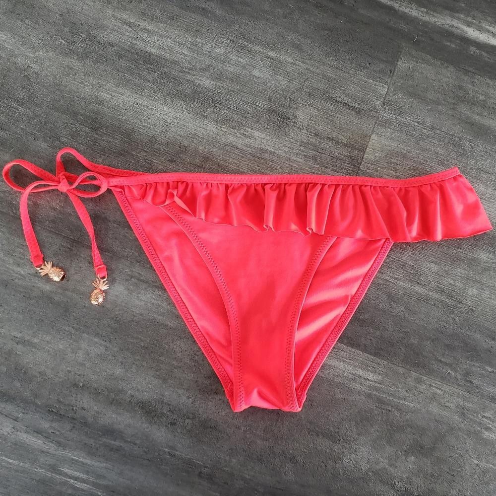 H&M Red Neon Ruffled H&M Bikini Bottoms Size ONE SIZE - 1 Thumbnail