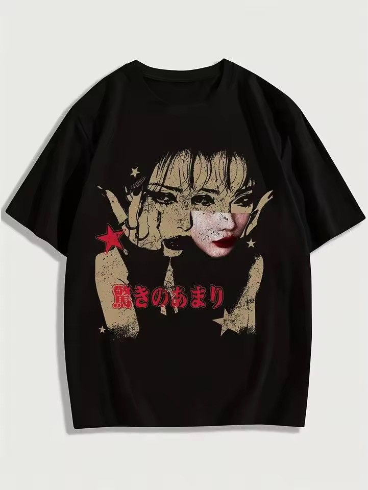 Y2K Streetwear Goth Fashion Black T-Shirt Punk Graphic Tees