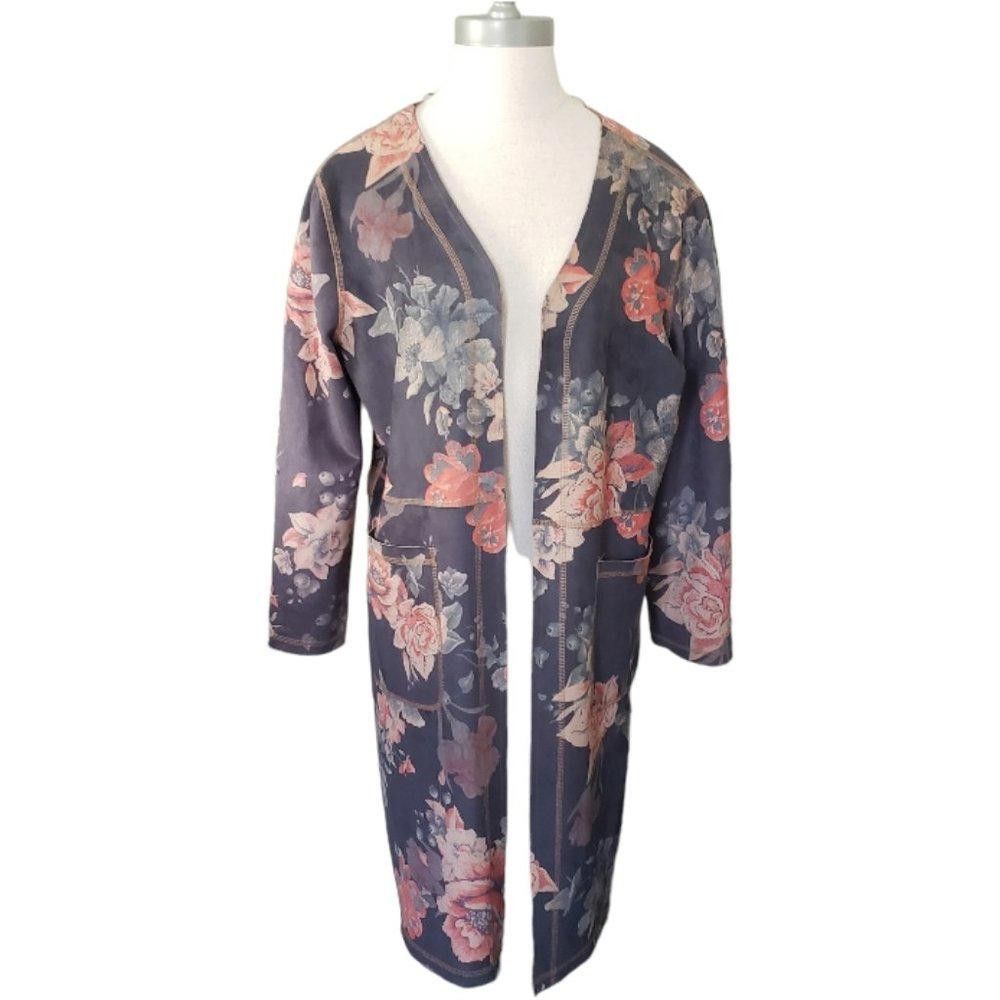 Designer CT445 Philosophy Gray Lightweight Floral Open Cardigan L Size L / US 10 / IT 46 - 1 Thumbnail