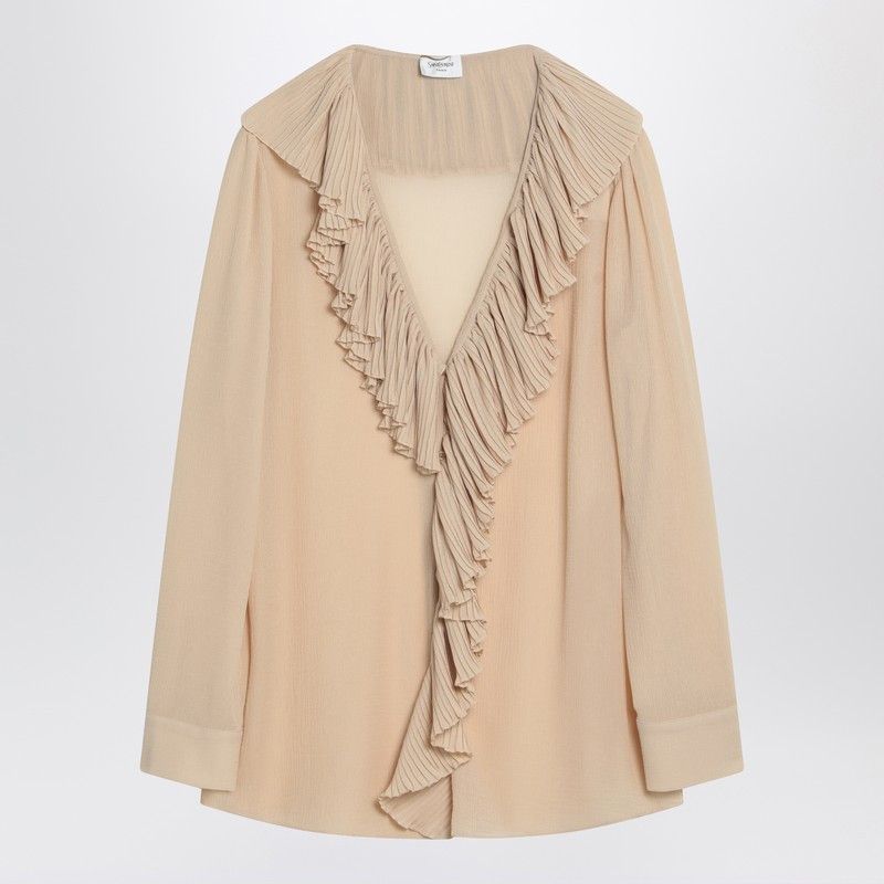 Saint Laurent Paris Saint Laurent Beige Ruffled Blouse In Silk Size M / US 6-8 / IT 42-44 - 1 Thumbnail