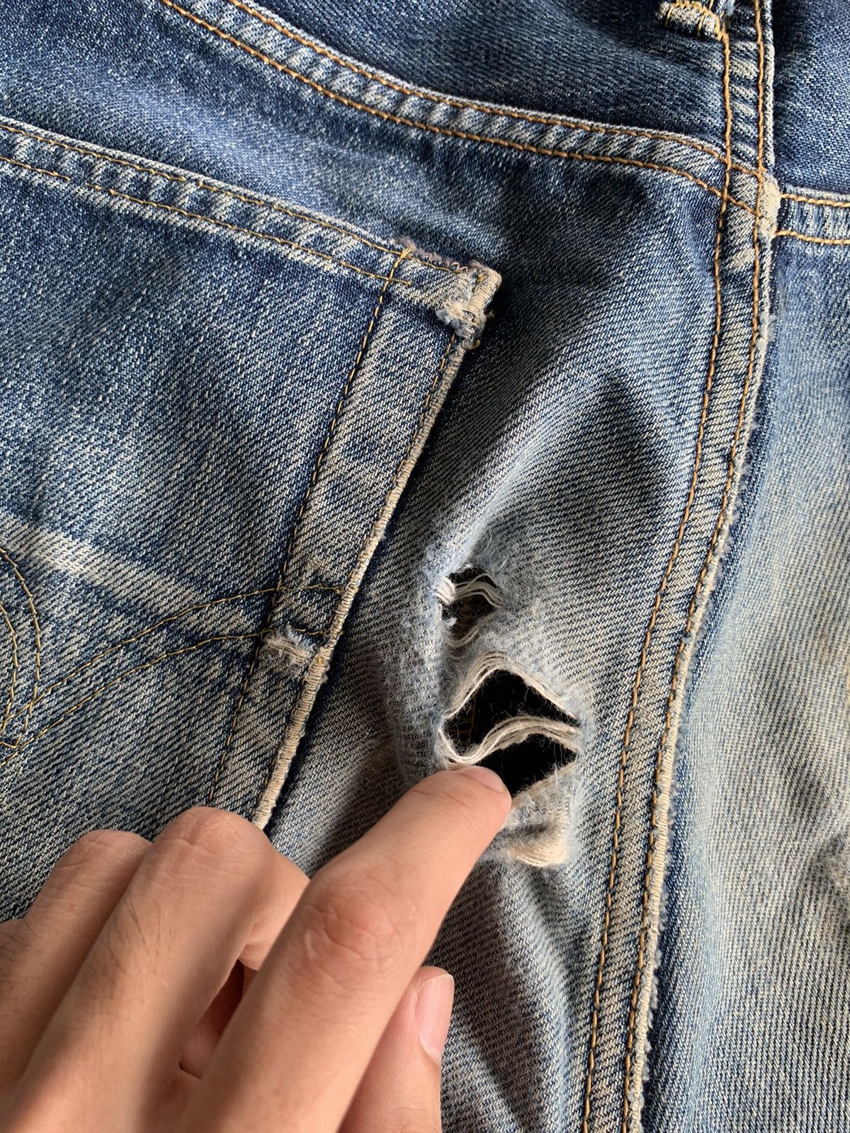 If Six Was Nine VINTAGE EDWIN 505 SELVEDGE BAGGY MUDWASH DISTRESSED DENIM Size US 29 - 22 Thumbnail