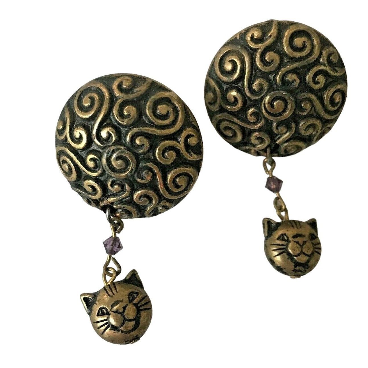 Handmade × Vintage Cat Earrings Handmade Vintage Purple Crystals Kitty Lover On Size ONE SIZE - 3 Thumbnail