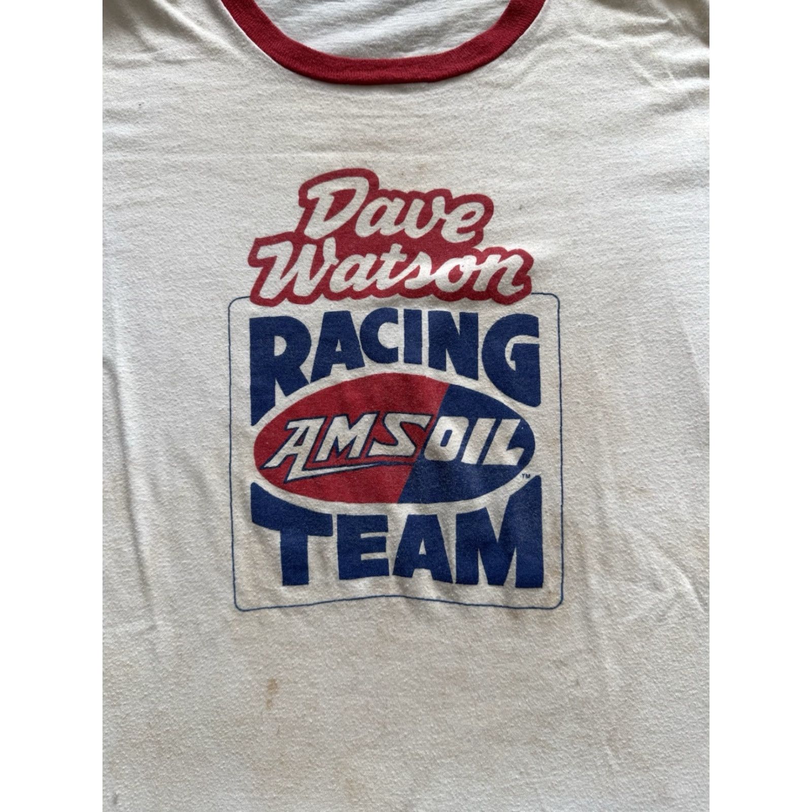 Vintage VINTAGE 70s Dave Watson AMS Oil Racing Team Ringer T Shirt XL White Cotton Graphic Print NASCAR Cars Racing Men Short Sleeve Crew Neck Logo 70s Size US XL / EU 56 / 4 - 2 Thumbnail
