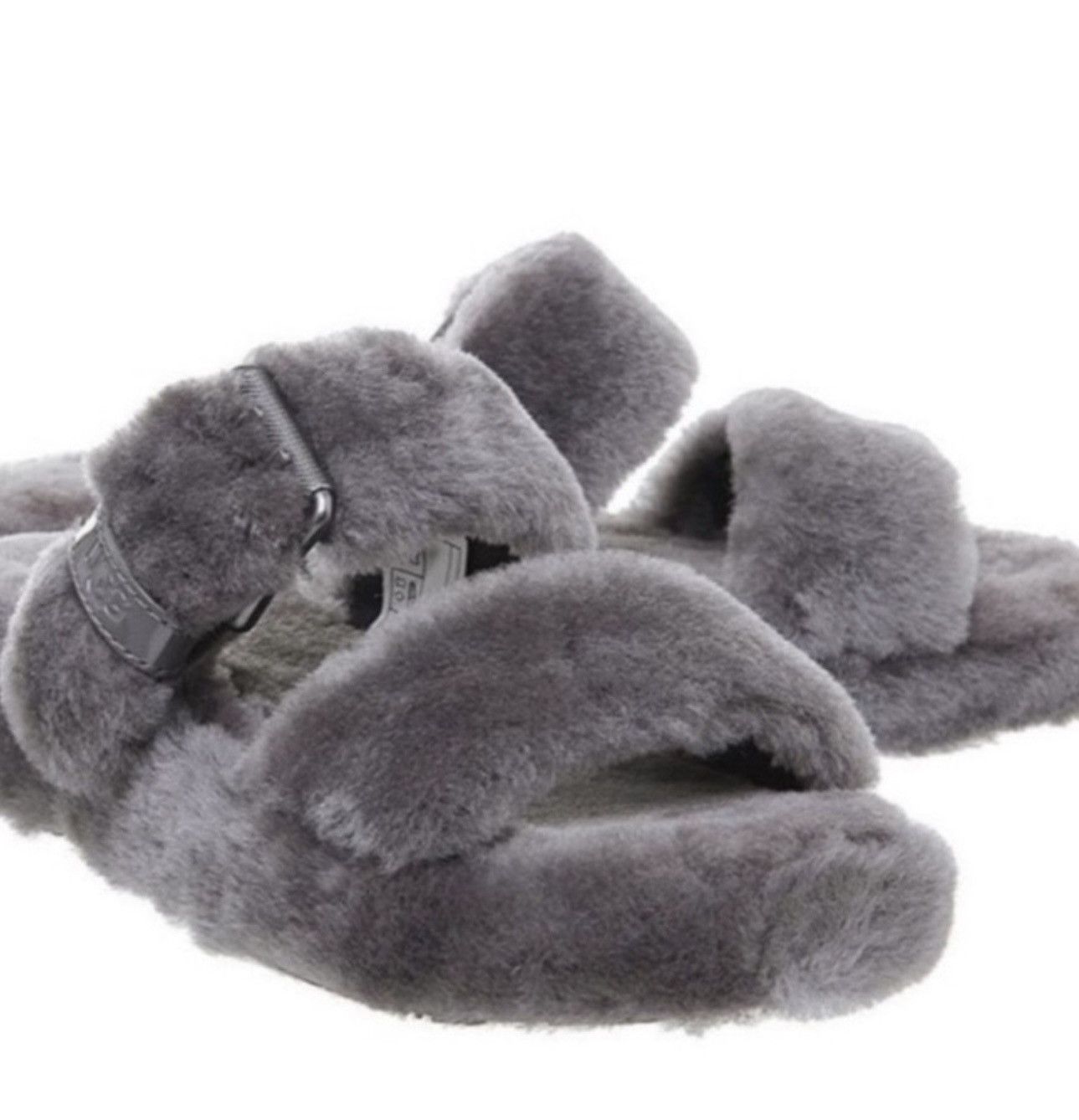 UGG Fuzz Yeah Charcoal Slippers with Side Buckle