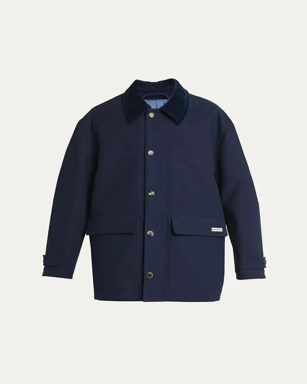 Marni o1w1db10625 Cotton Moleskin Chore Jacket in Navy/Blue Size US M / EU 48-50 / 2 - 1 Thumbnail