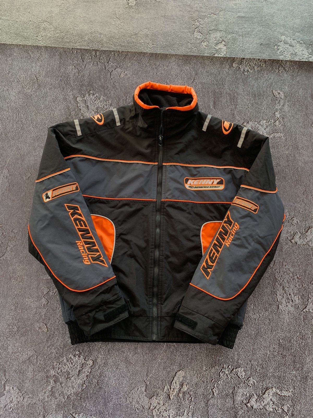 VTG Kenny Motorcycle Racing Black/Orange Jacket Y2K