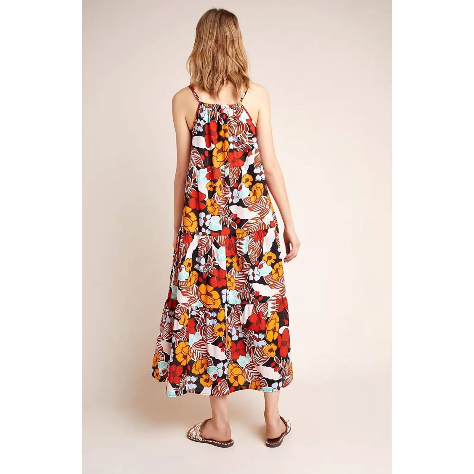 Anthropologie Anthropologie Maxi Dress Tropical Floral Women's M New Denyse Tiered Cover Up Sleeveless Pullover Hand Wash Cotton Black Multicolor Womens Size M / US 6-8 / IT 42-44 - 3 Thumbnail