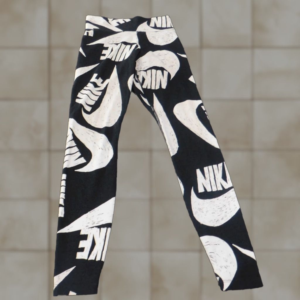 Nike VINTAGE Nike leggings women XS black logo Dri-Fit swoosh print stretch athletic walk compression straight inseam 26 in Regular size ongoing Size 40" / US 18 - 1 Thumbnail