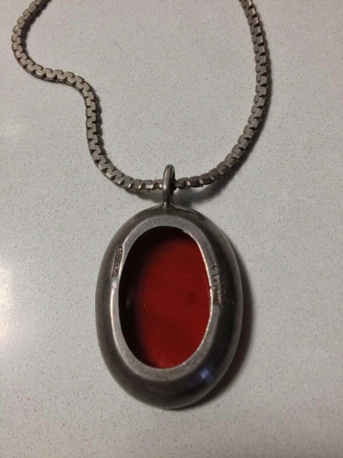 Designer Sterling Silver Necklace with Carnelian Pendant Size ONE SIZE - 2 Thumbnail