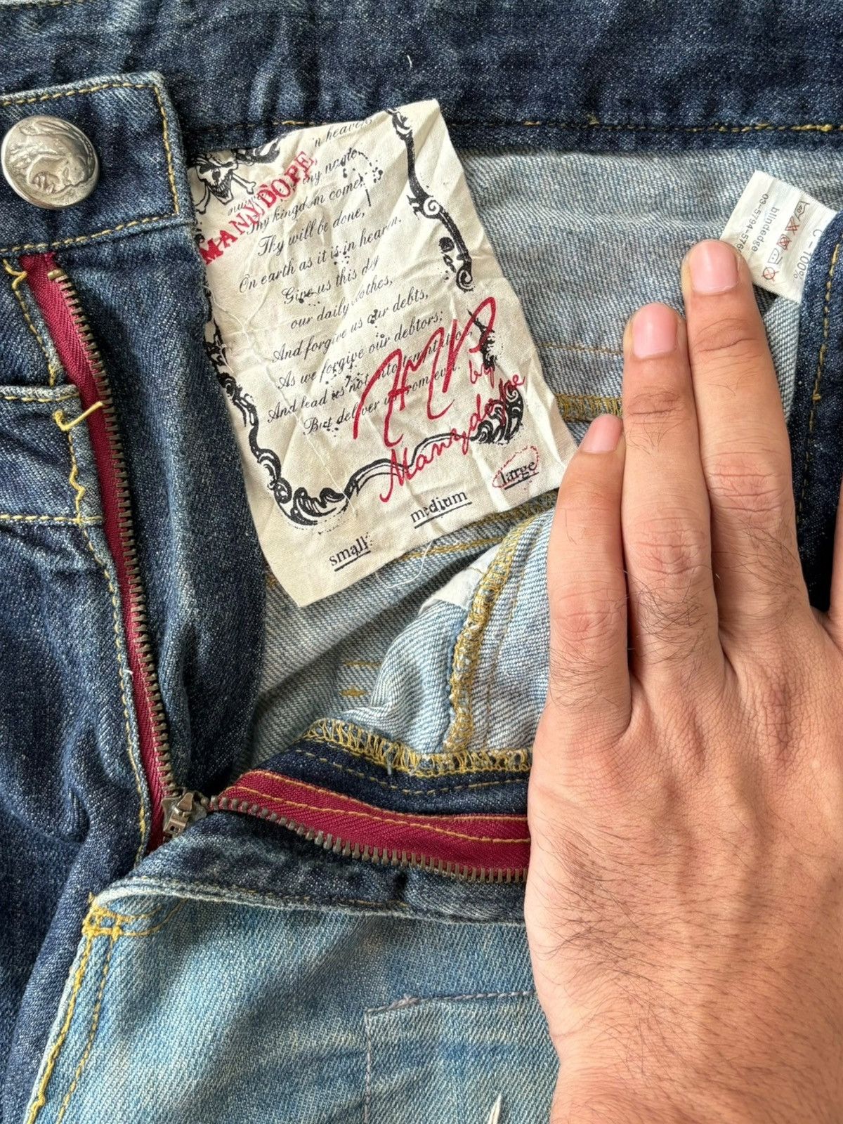 Japanese Brand Vintage Japanese Brand Double Waist Patched Hybrid Jeans Size US 33 - 5 Thumbnail