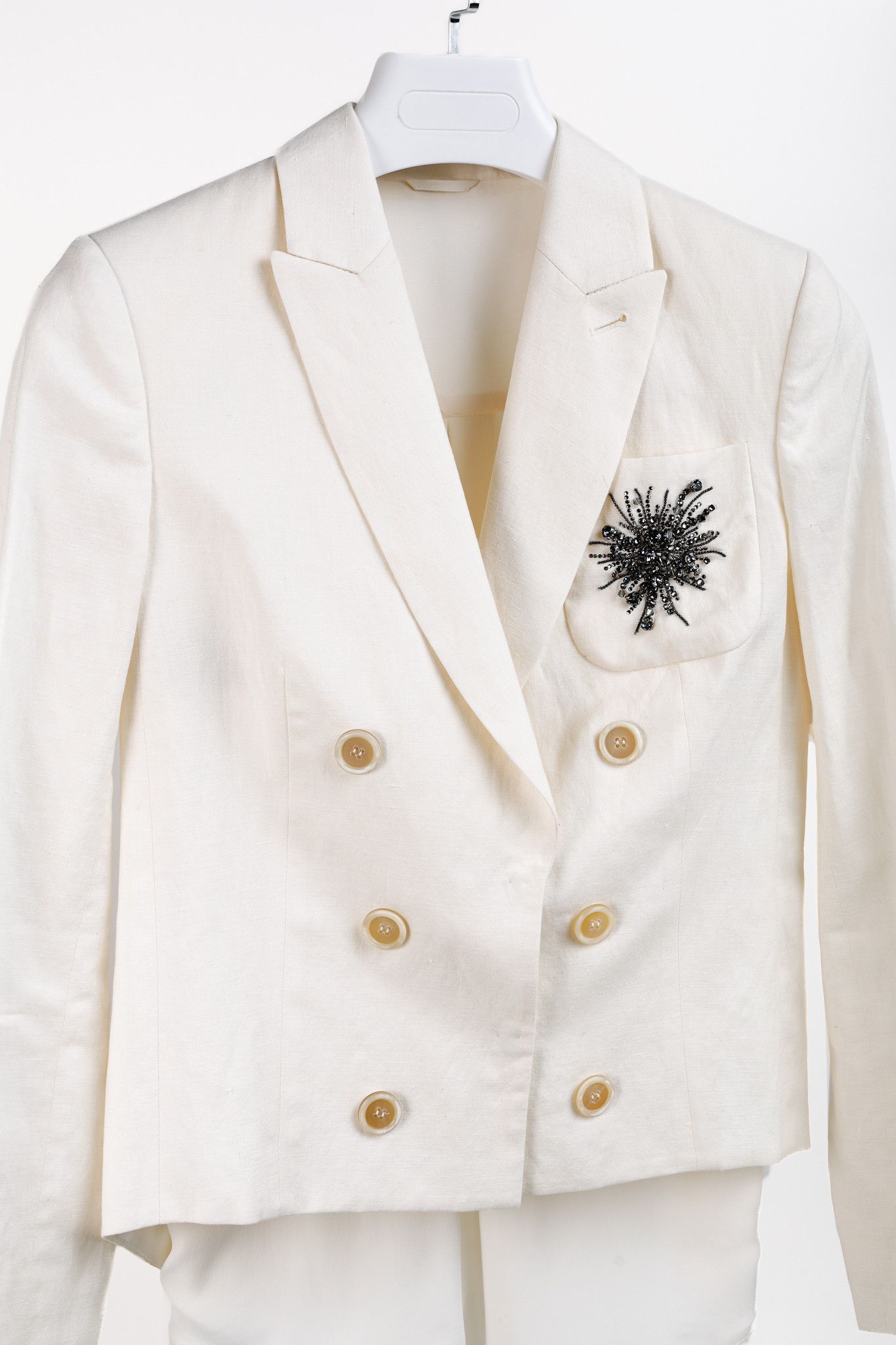 Brunello Cucinelli Brunello Cucinelli SS17 Linen Crystal Double-Breasted Blazer Size S / US 4 / IT 40 - 3 Thumbnail