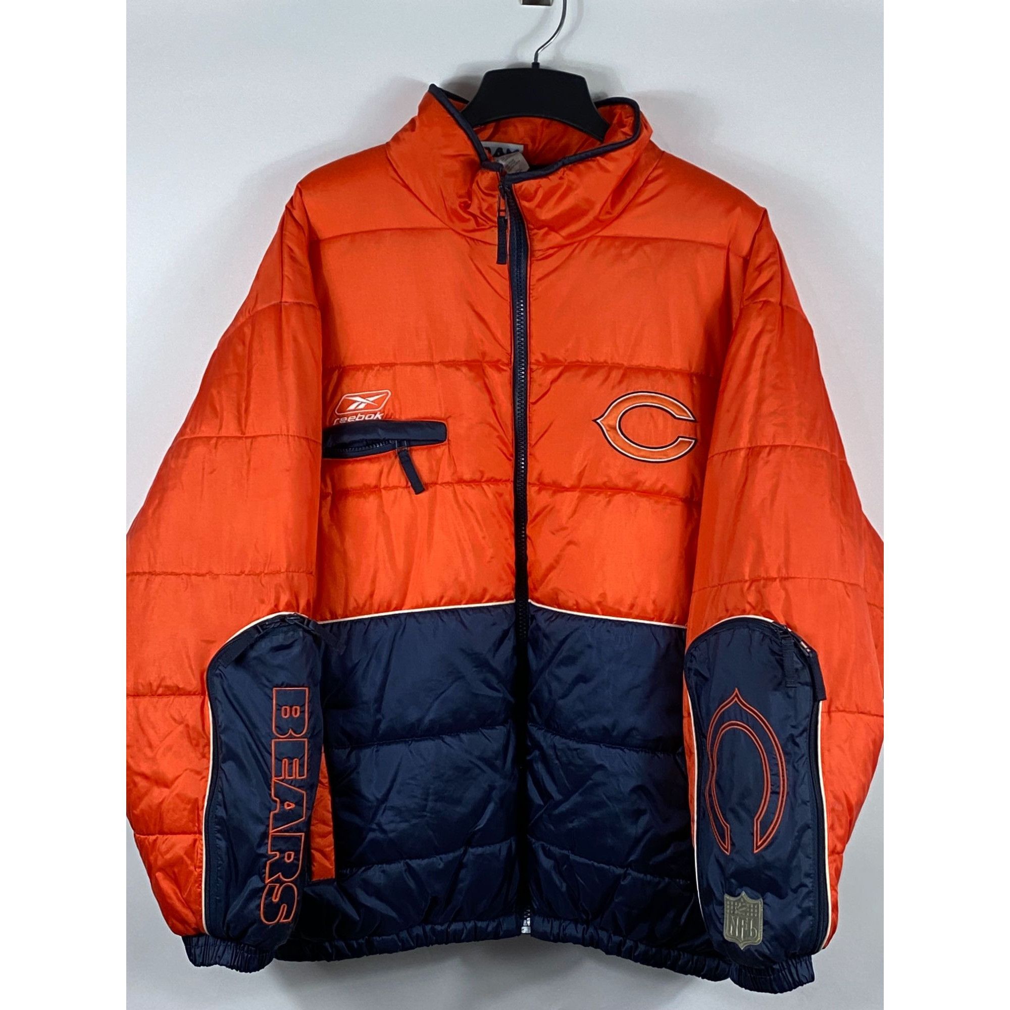 image of Vintage Reebok Nfl Chicago Bears Full Zip Nylon Puffer in Orange, Men's (Size 2XL)