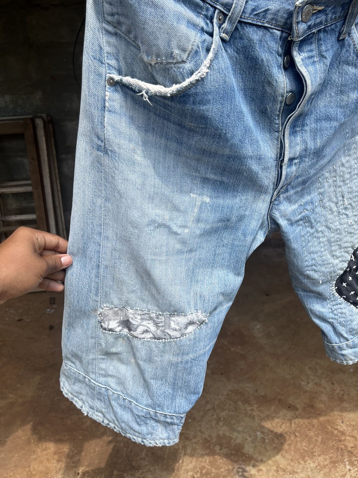 Vintage Thrashed faeded Levi’s Engineered Sashiko Boro Distressed Size US 35 - 3 Thumbnail