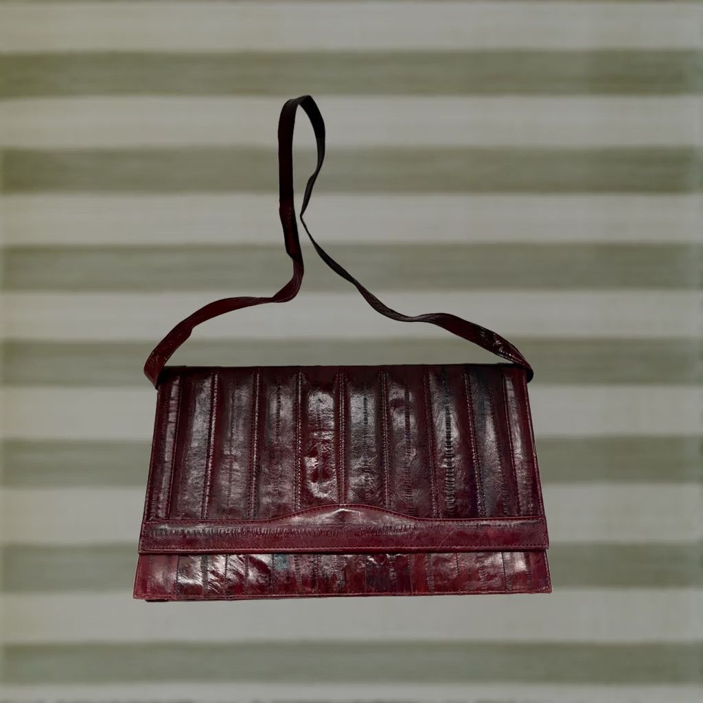 Skin VINTAGE Envelope Clutch Purse Handbag Womens Burgundy Red Eel Skin Leather Size ONE SIZE - 1 Thumbnail