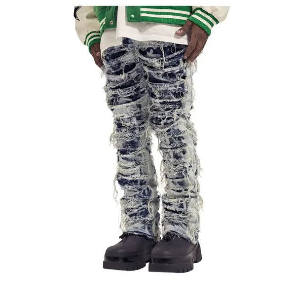VIBE Distressed Frayed Stacked Washed Denim Jeans Size US 34 / EU 50 - 3 Thumbnail