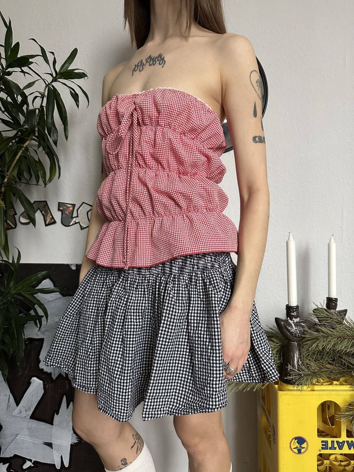 Japanese Brand × Vintage Scrunchy bow checkered gingham tank top y2k style Size M / US 6-8 / IT 42-44 - 2 Thumbnail