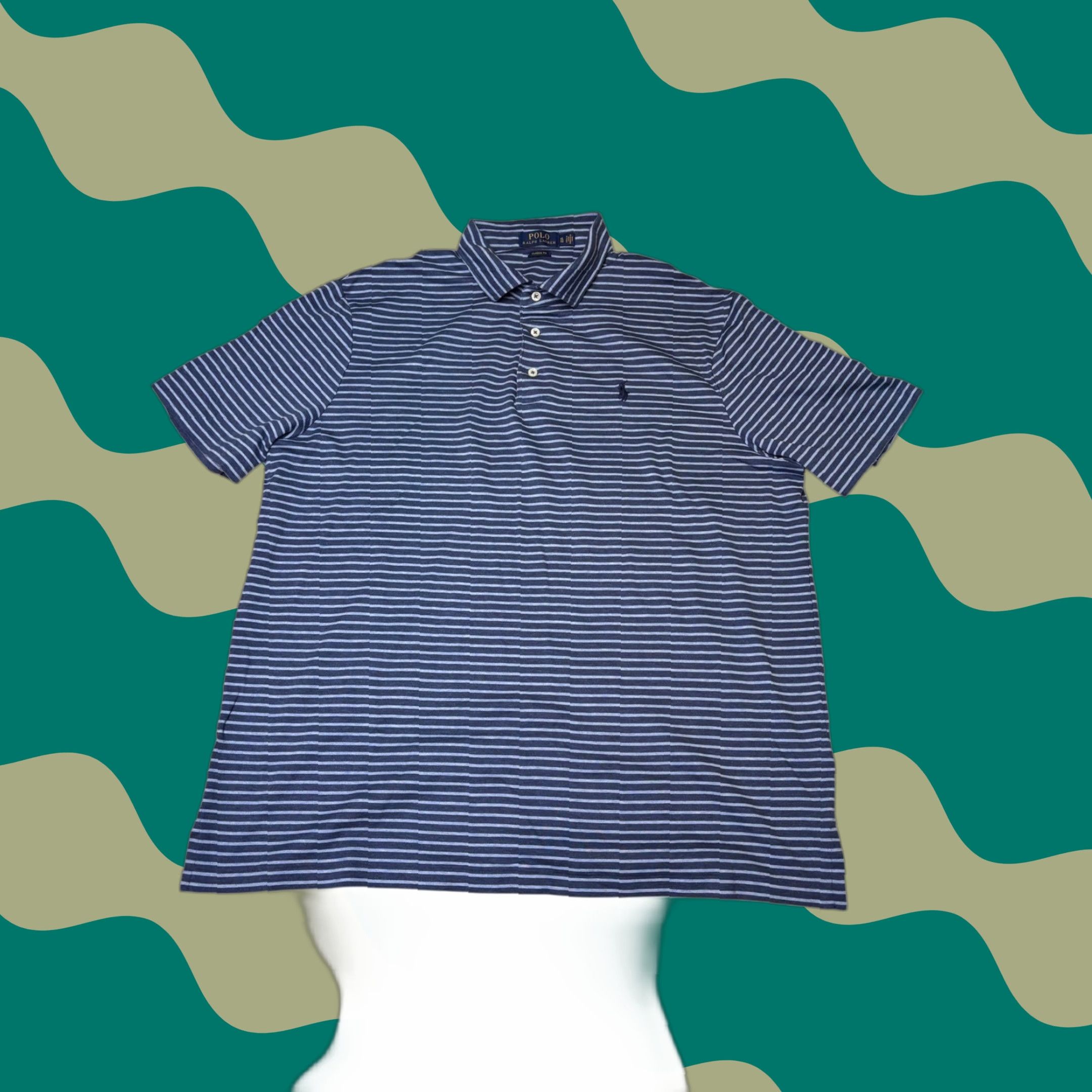 Polo Ralph Lauren Polo Ralph Lauren Mens Classic Fit Striped Polo Shirt Blue White XL Size US XL / EU 56 / 4 - 1 Thumbnail
