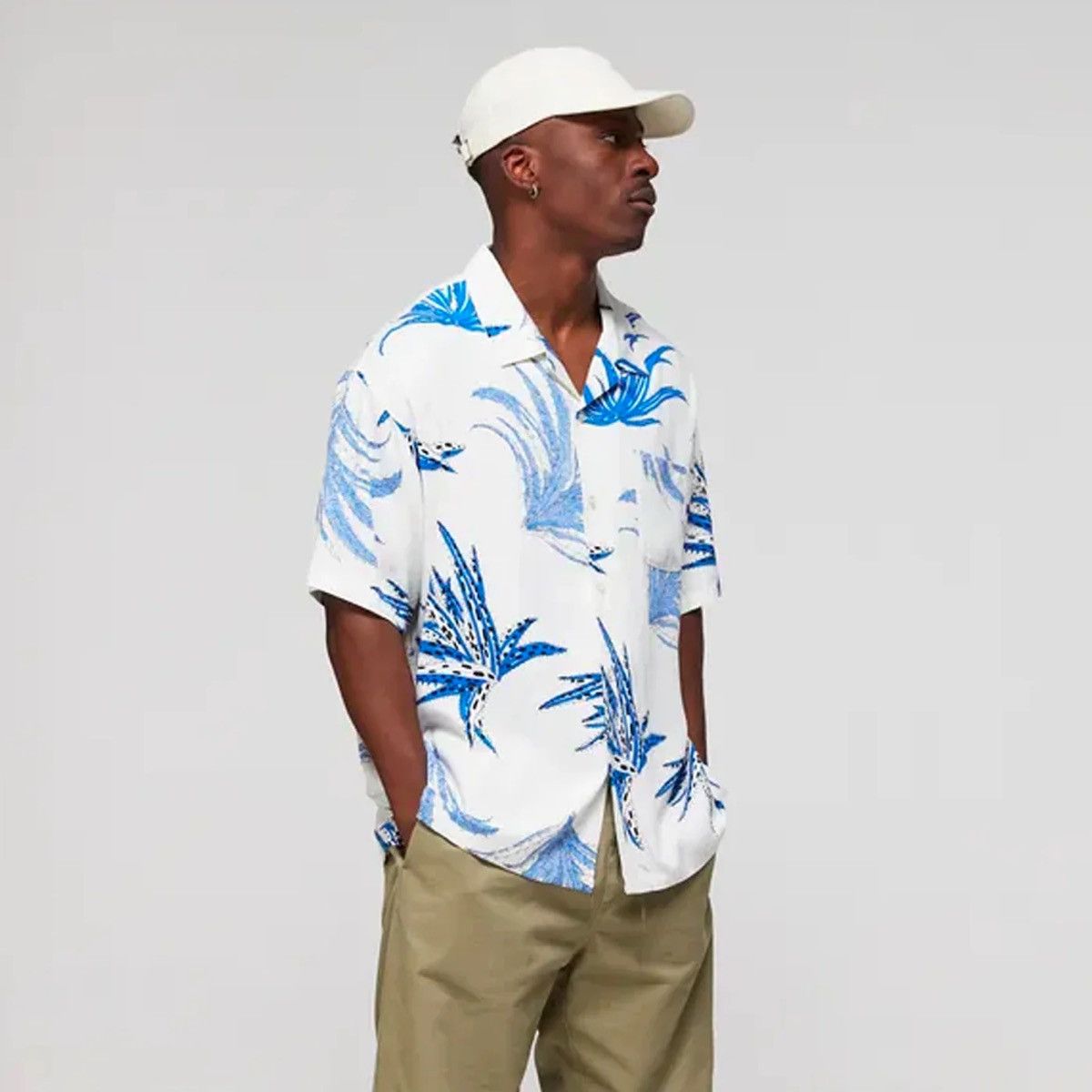image of Noma T D x Stussy Noma T.d. Cactus Rayon Open Collar Polo Shirt in White, Men's (Size Large)