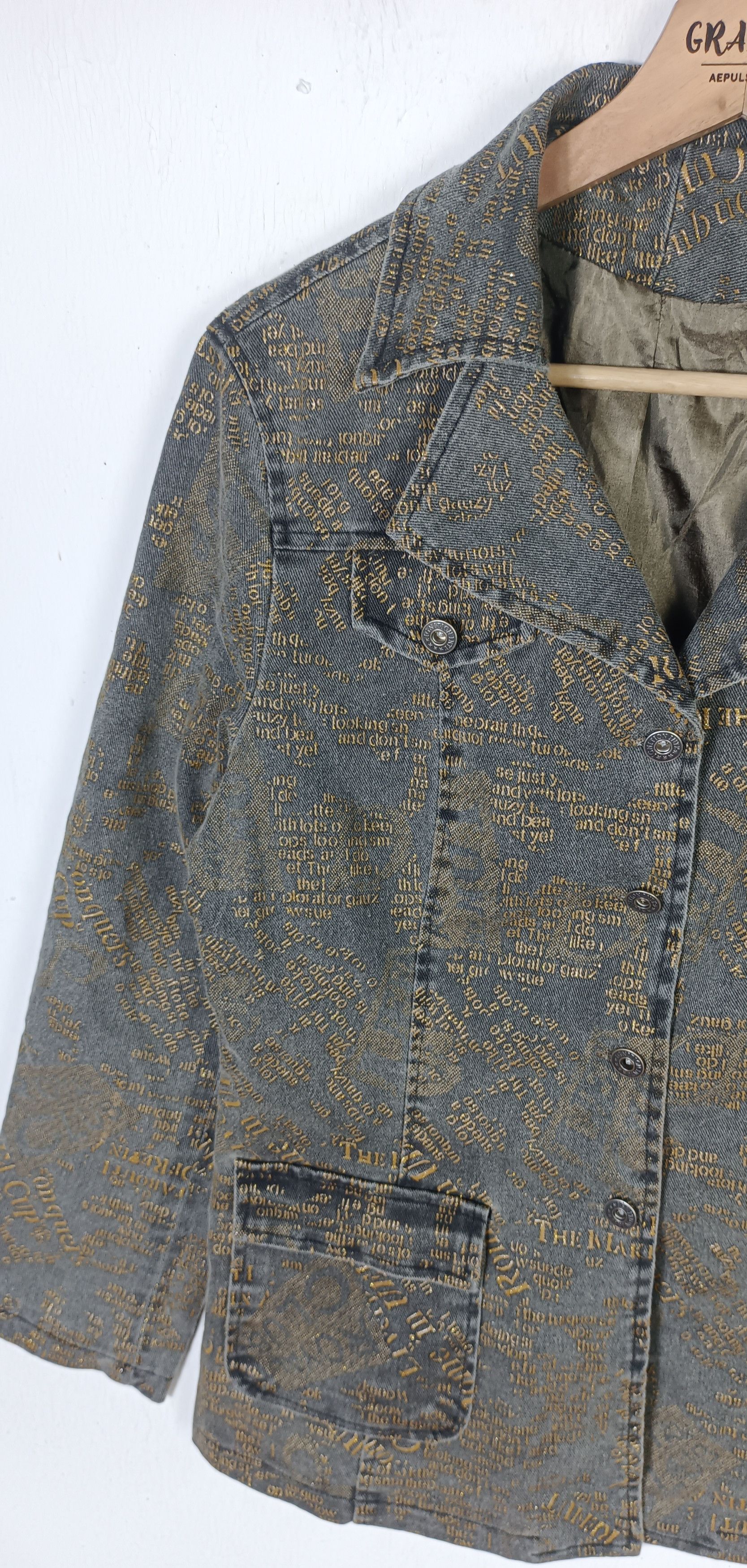If Six Was Nine Vintage Ignition Various Word Double Breast Denim Jacket Size S / US 4 / IT 40 - 3 Thumbnail