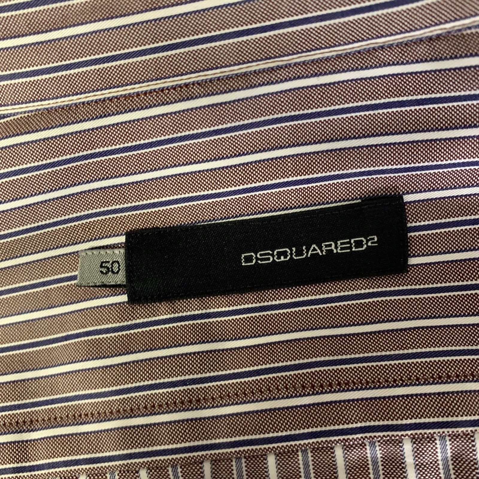Dsquared2 DSQUARED2 M Brown Blue Stripe Cotton Long Sleeve Shirt Size 42R - 6 Thumbnail