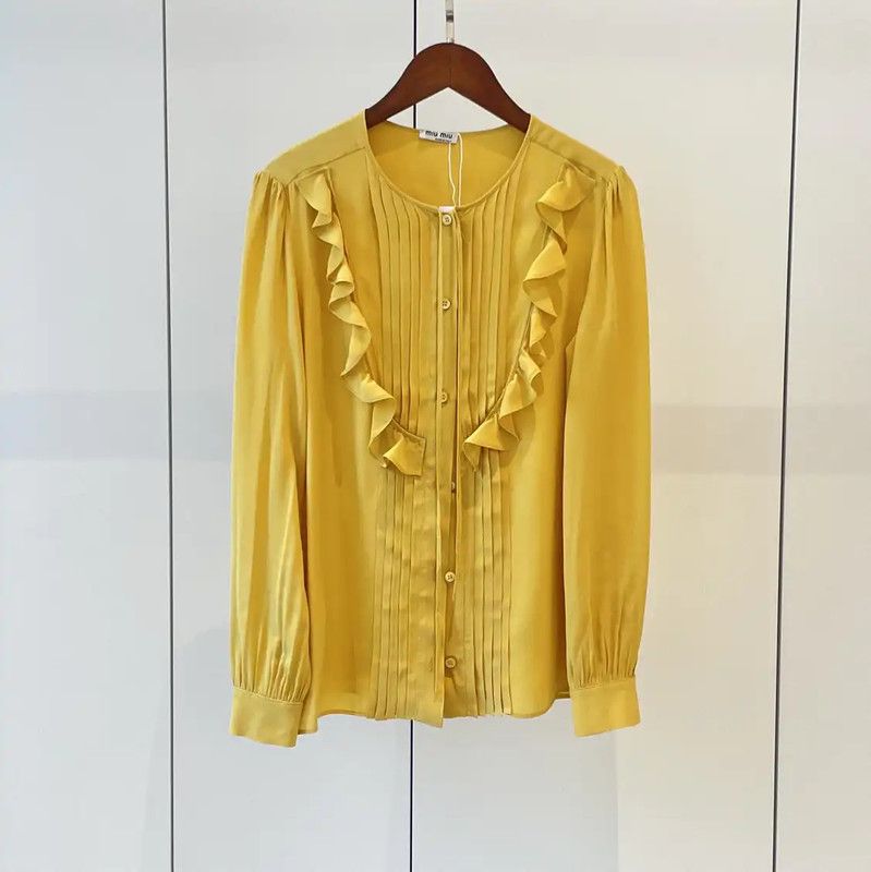 Miu Miu Miu Miu Yellow Silk Short Sleeve Blouse 0089 Size S / US 4 / IT 40 - 1 Thumbnail