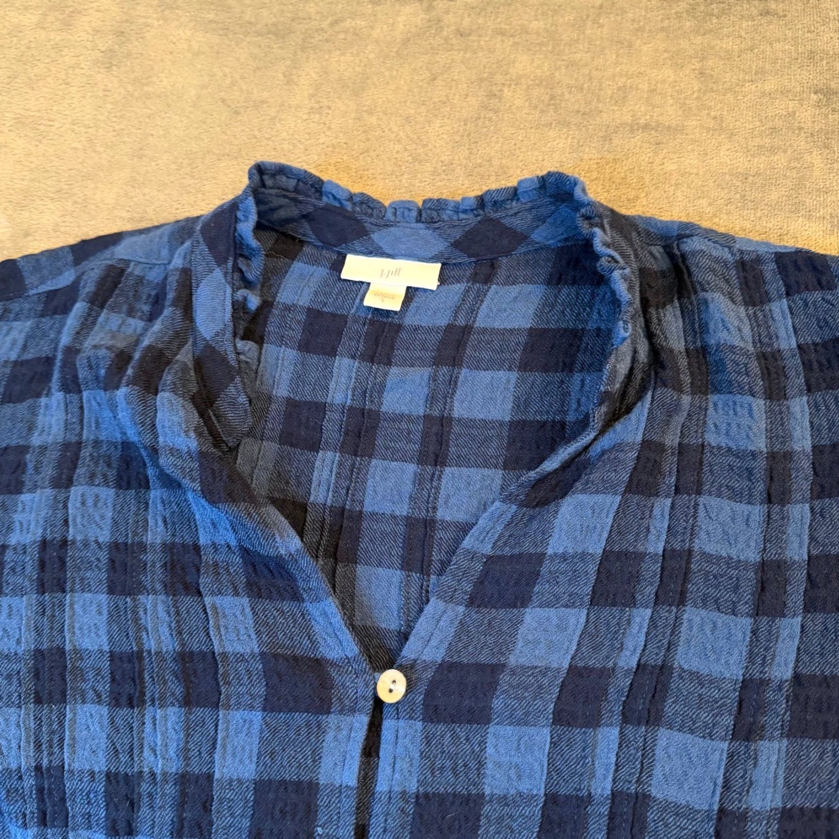 J. Jill J Jill Blue Plaid Gingham Crinkle Gauze Button Up Long Sleeve Top Womens Large Size L / US 10 / IT 46 - 2 Thumbnail