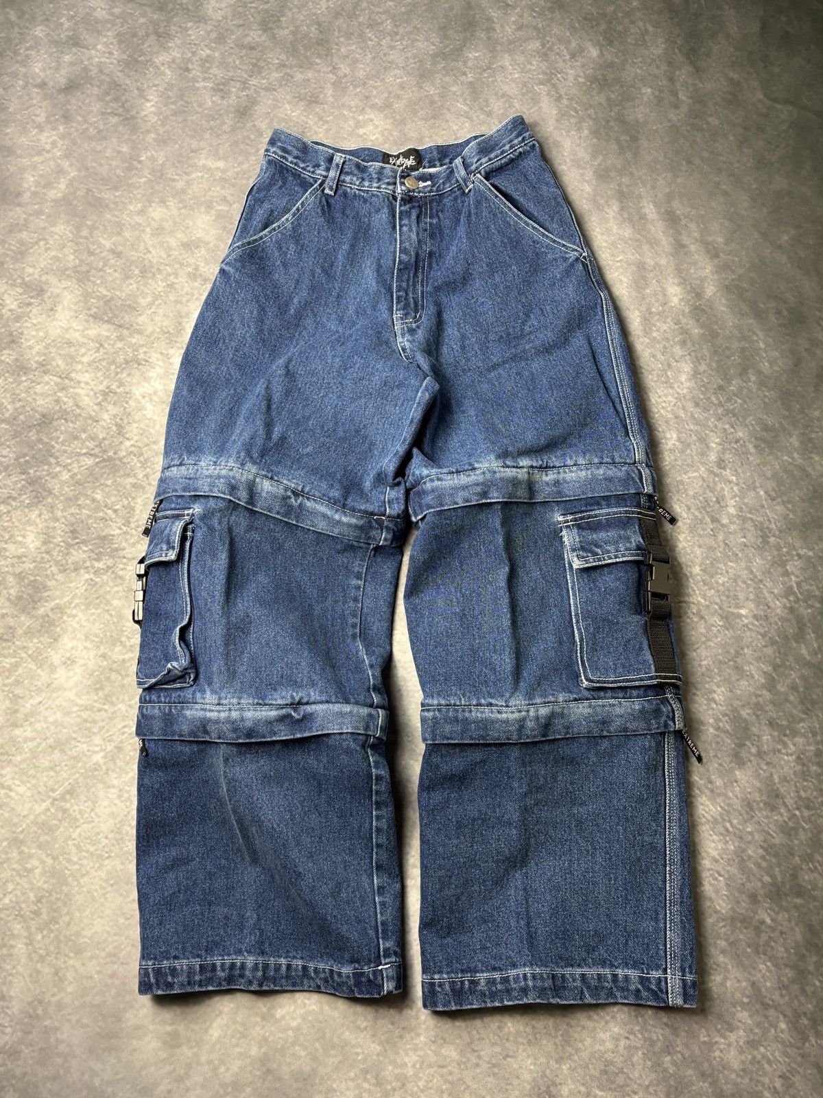 JNCO × Southpole × Vintage 1990s Extreme Zone Denim Cargo Pants Vintage Rave Jorts Zip Size 26" / US 2 / IT 38 - 23 Thumbnail