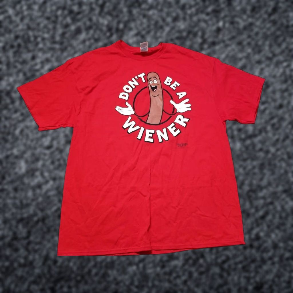 Delta Sausage Party Frank Funny T Shirt Men 2XL Red Graphic Print Movie Promo Hot Dog Don't Be A Weiner Mens Size US XXL / EU 58 / 5 - 1 Thumbnail
