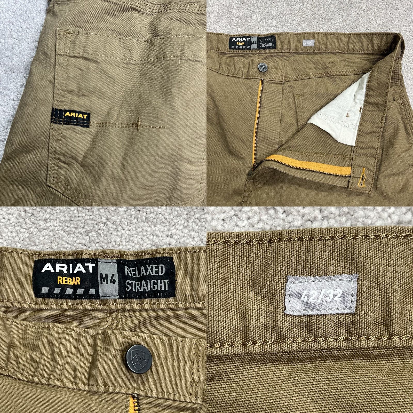 Ariat Ariat Pants Mens 42x32 Rebar M4 Durastr Relaxed Straight Field Khaki Canvas Work Stretch Size US 42 / EU 58 - 8 Thumbnail