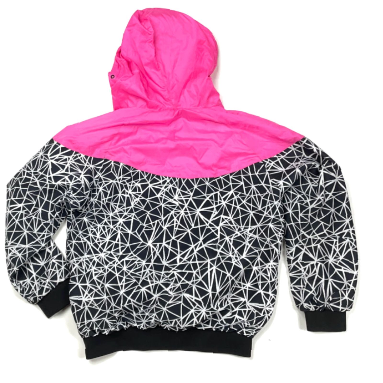 Pinko VINTAGE Abstract Pink Black Geometric Print Full-Zip Hooded Windbreaker Jacket 90s L-XL Size L / US 10 / IT 46 - 4 Thumbnail