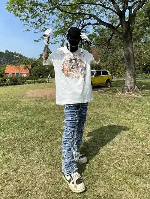 Designer × Hypebeast × Jean Pants urban patch damaged fade skate cargo flared jeans Size US 30 / EU 46 - 3 Thumbnail