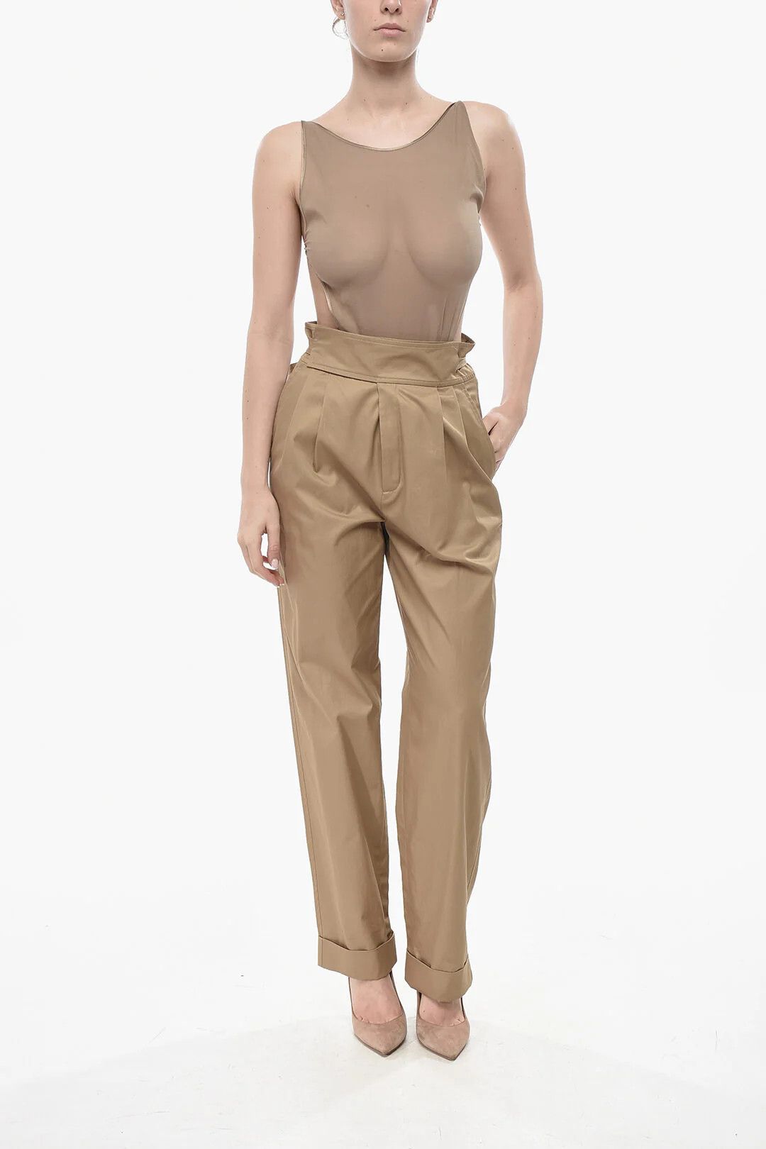 Saint Laurent Paris og1mm0326 Two-Pleat Cotton Pant in Beige Size 28" / US 6 / IT 42 - 4 Thumbnail