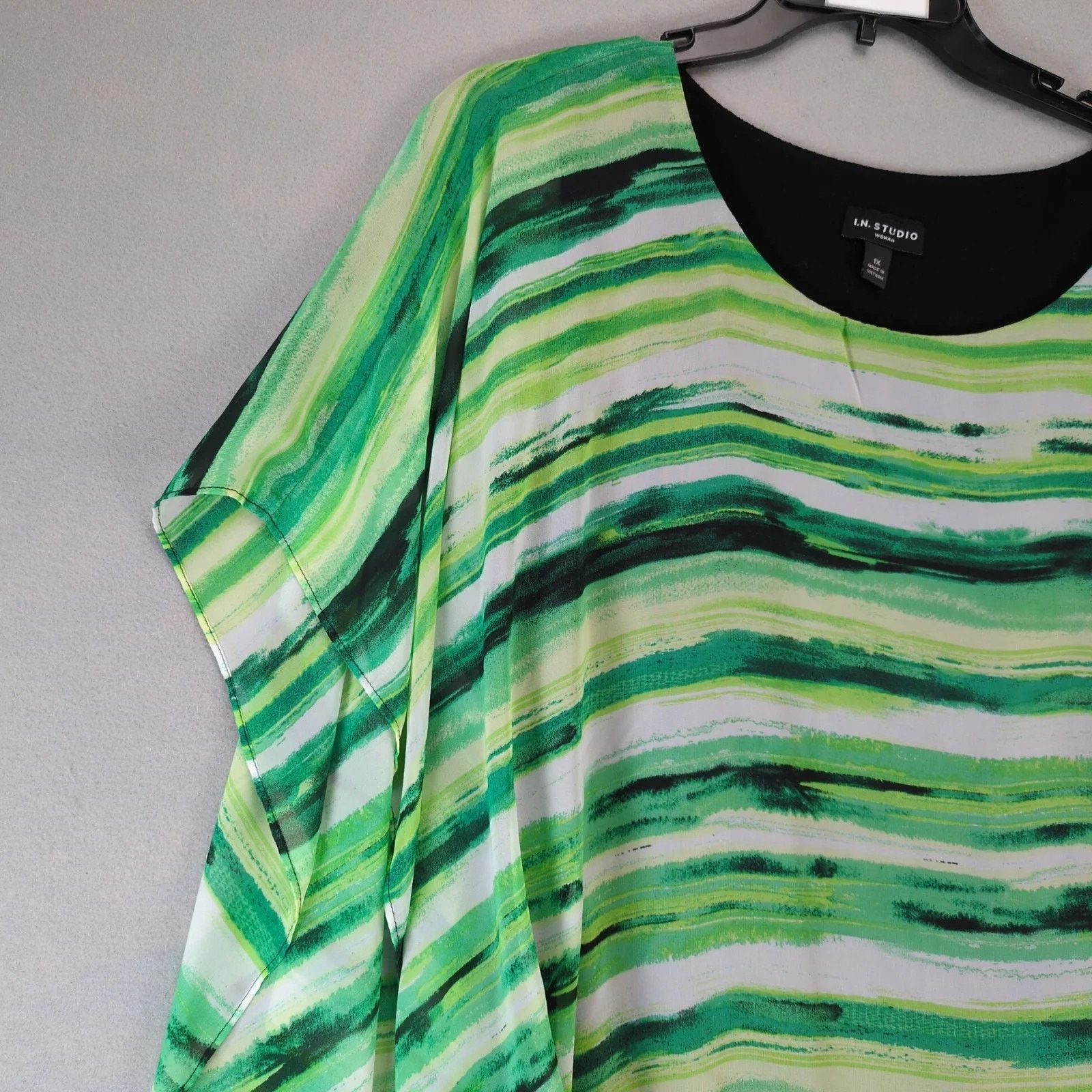 Other IN Studio Green Black Sheer Poncho Overlay Blouse Women's 1X Size XL / US 12-14 / IT 48-50 - 6 Thumbnail