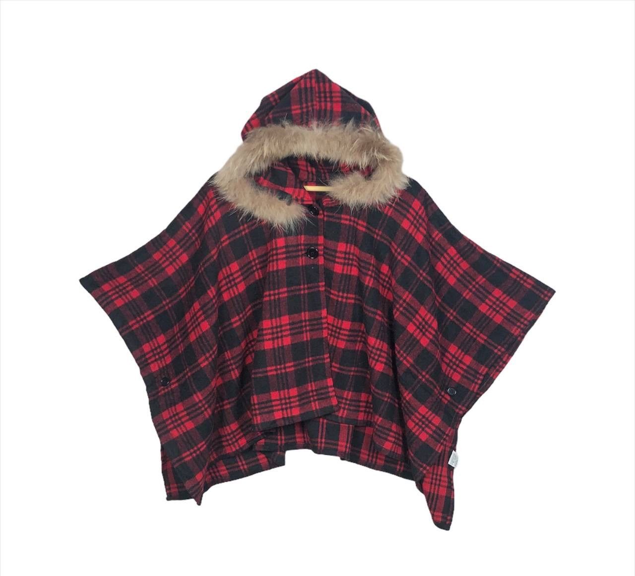 Edition Japan Mouth Valley Plaid Fur Hooded Poncho Cape Jacket Size US M / EU 48-50 / 2 - 1 Thumbnail
