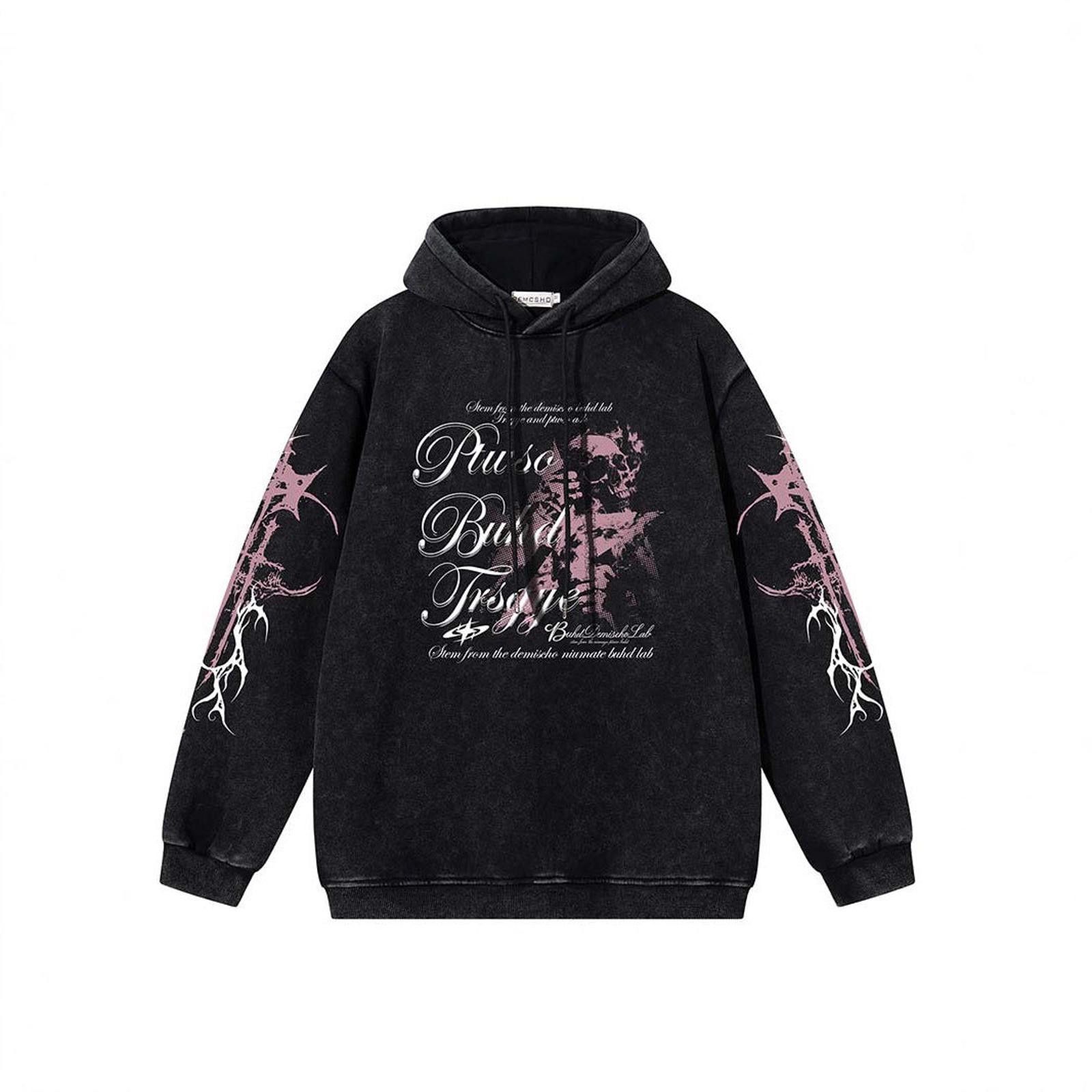 Japanese Brand Black Graphic Print Oversized Hoodie, Streetwear Hoodie Size US M / EU 48-50 / 2 - 1 Thumbnail
