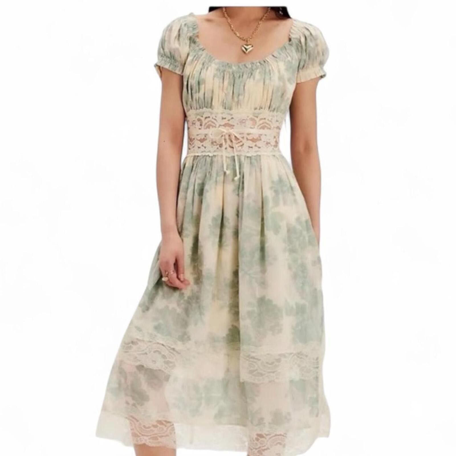 Free People Free People Green Floral Honey Suckle Long Dress Size S / US 4 / IT 40 - 1 Thumbnail