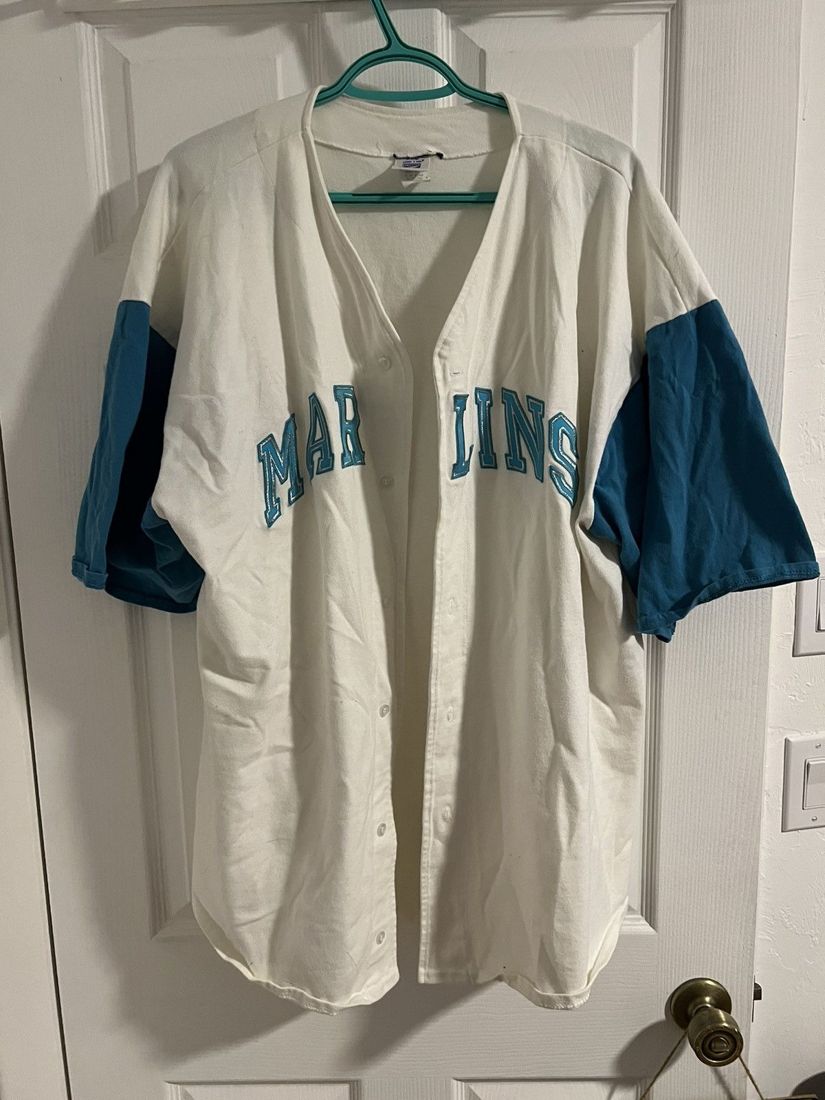 image of Logo 7 x Vintage Florida Marlins Button Up in Cream, Men's (Size XL)
