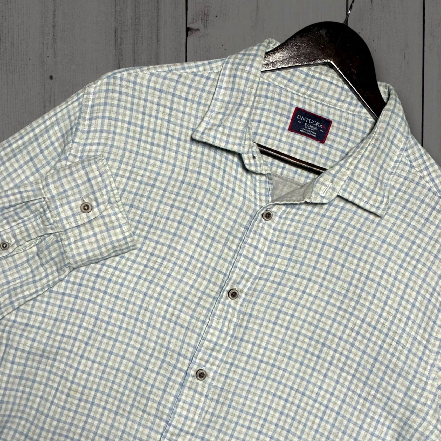 UNTUCKit UNTUCKit Gingham Check Slim Fit Button Down Shirt Mens XL Blue Grey Shirt Mens XL Blue Grey Size US XL / EU 56 / 4 - 2 Thumbnail