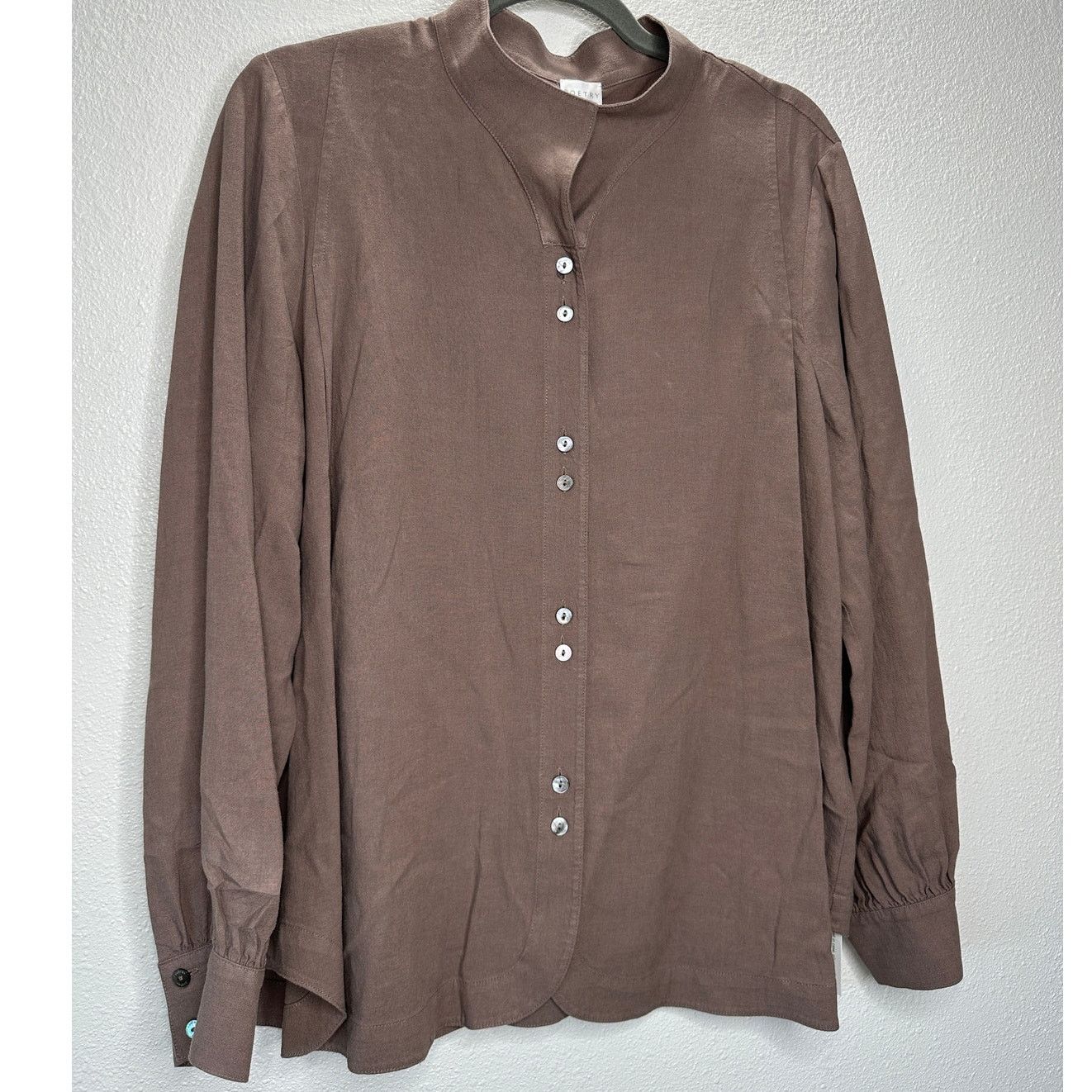Other NWT Poetry Brown Funnel Neck Button Long Sleeve Blouse 12 Size XL / US 12-14 / IT 48-50 - 4 Thumbnail
