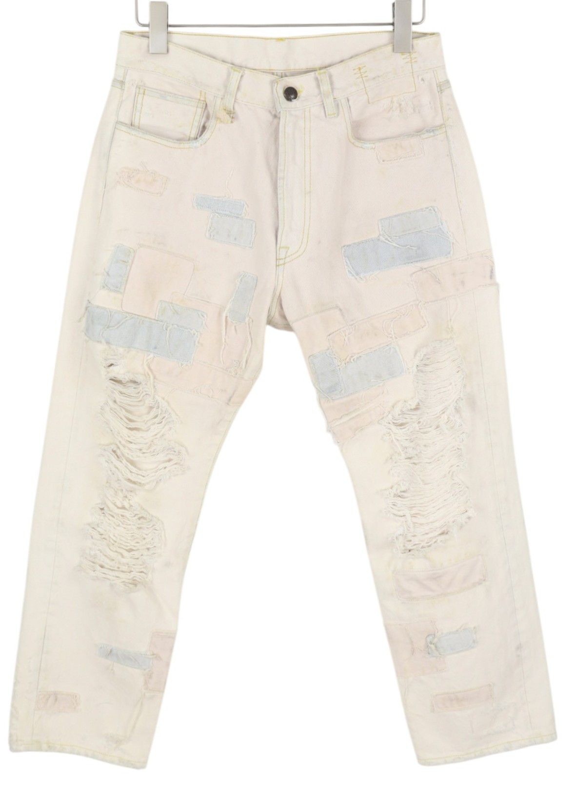 R13 BOYFRIEND 27 Pale Pink Ripped Patches Cropped Jeans 86201 Size 27" / US 4 / IT 40 - 1 Thumbnail