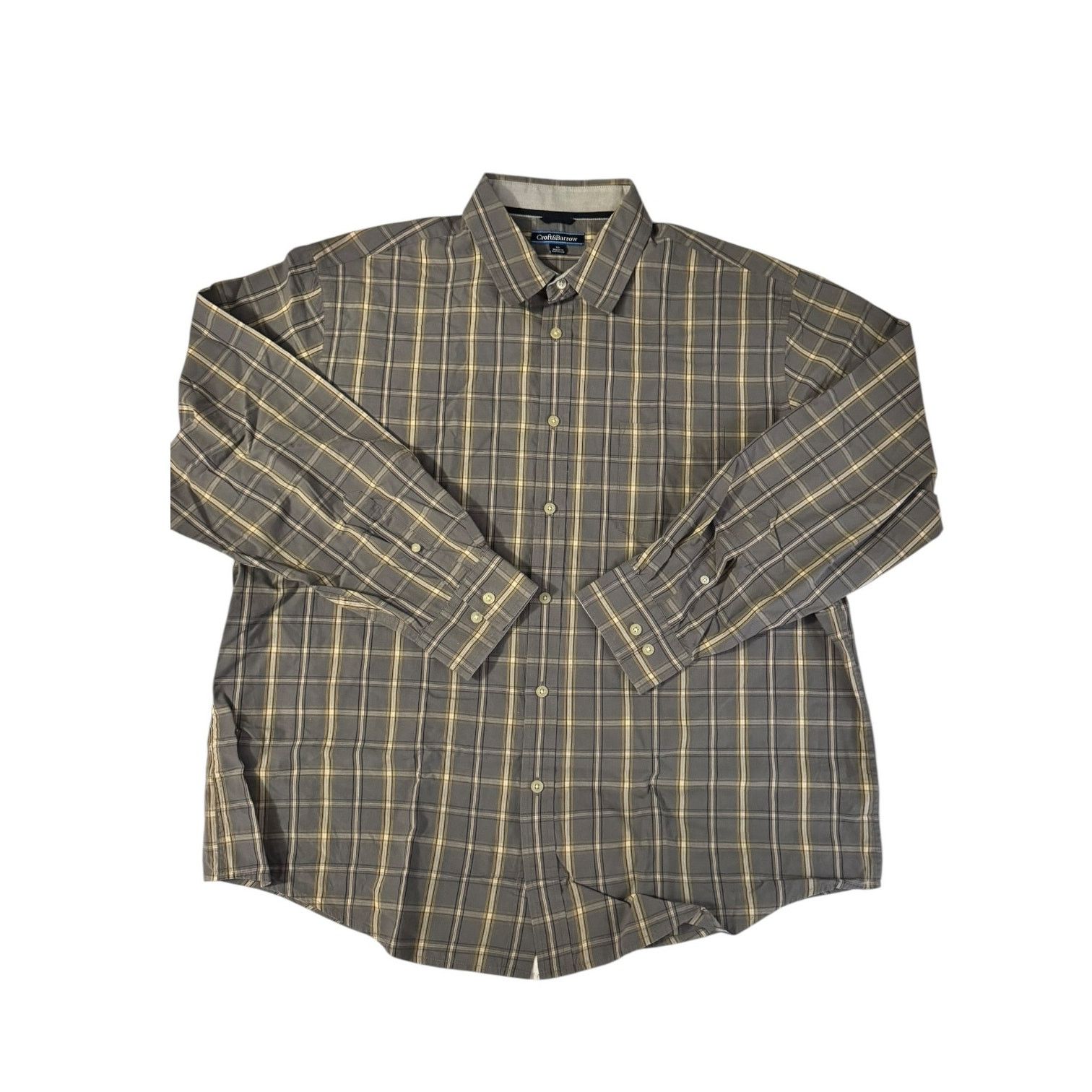 Croft & Barrow Croft & Barrow Mens Button Down Gray & Yellow Plaid Size XL Size US XL / EU 56 / 4 - 1 Thumbnail
