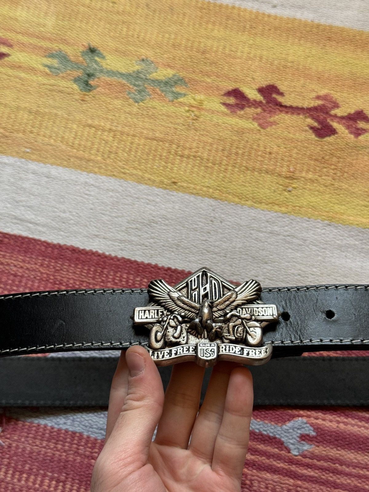 Genuine Leather Vintage 00’s Harley Davidson y2k Black Genuine Leather Belt Size ONE SIZE - 2 Thumbnail