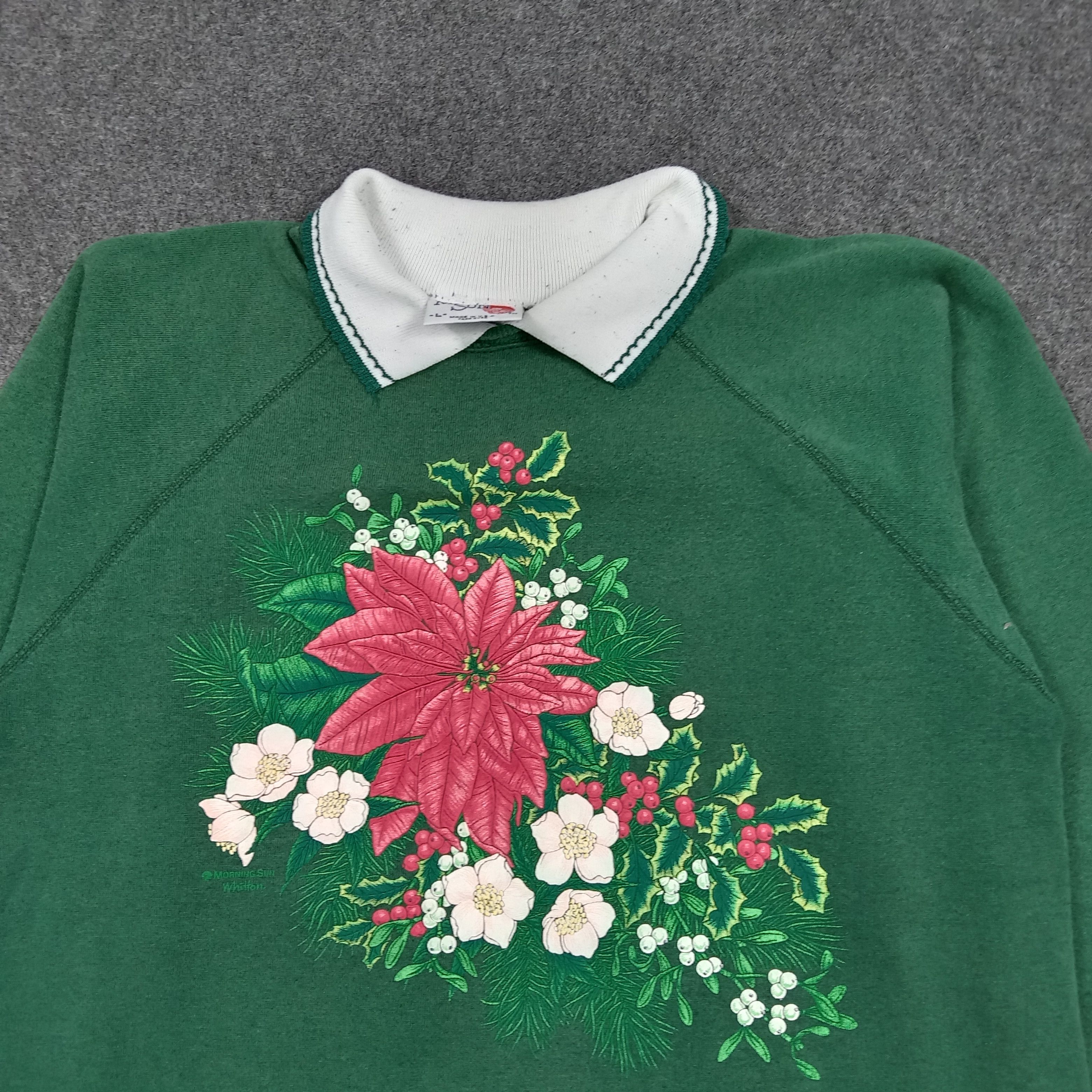 Vintage 90's Christmas Poinsettia Flower Crewneck Sweatshirt E1A3 Size US M / EU 48-50 / 2 - 2 Thumbnail