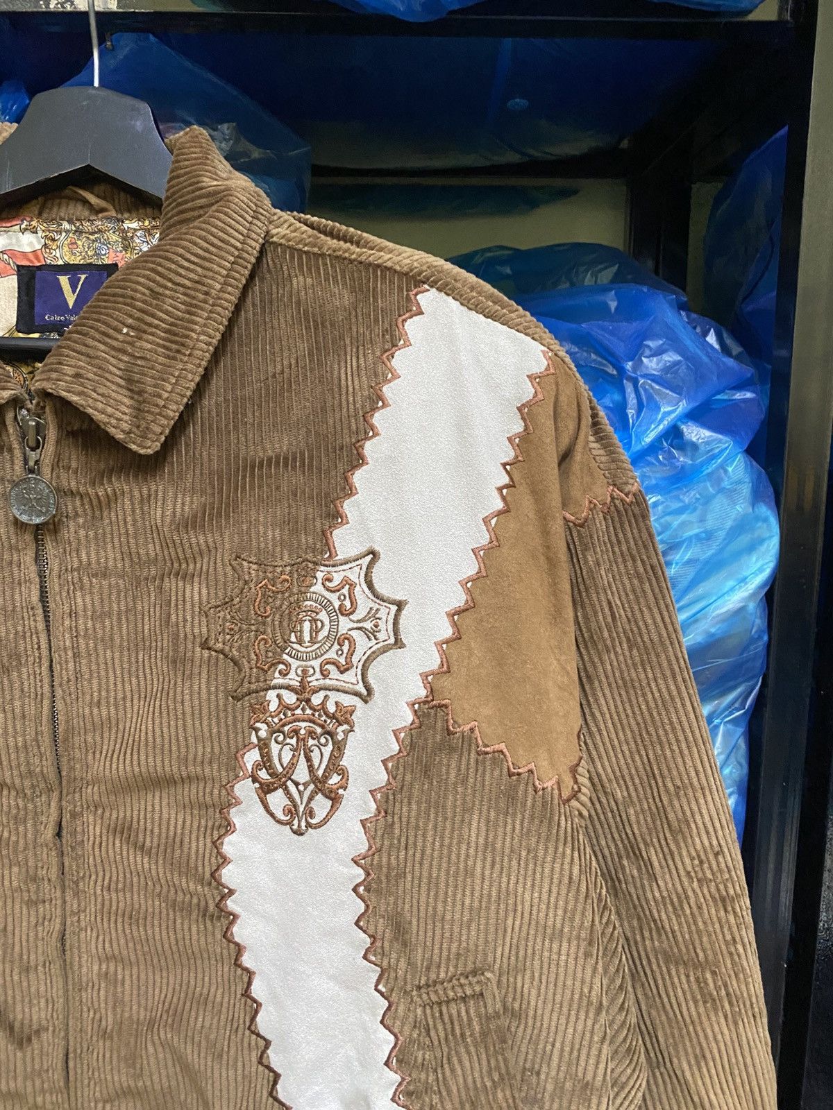 Vintage Carlo Valentino Corduroy Jacket Brown Embroidered