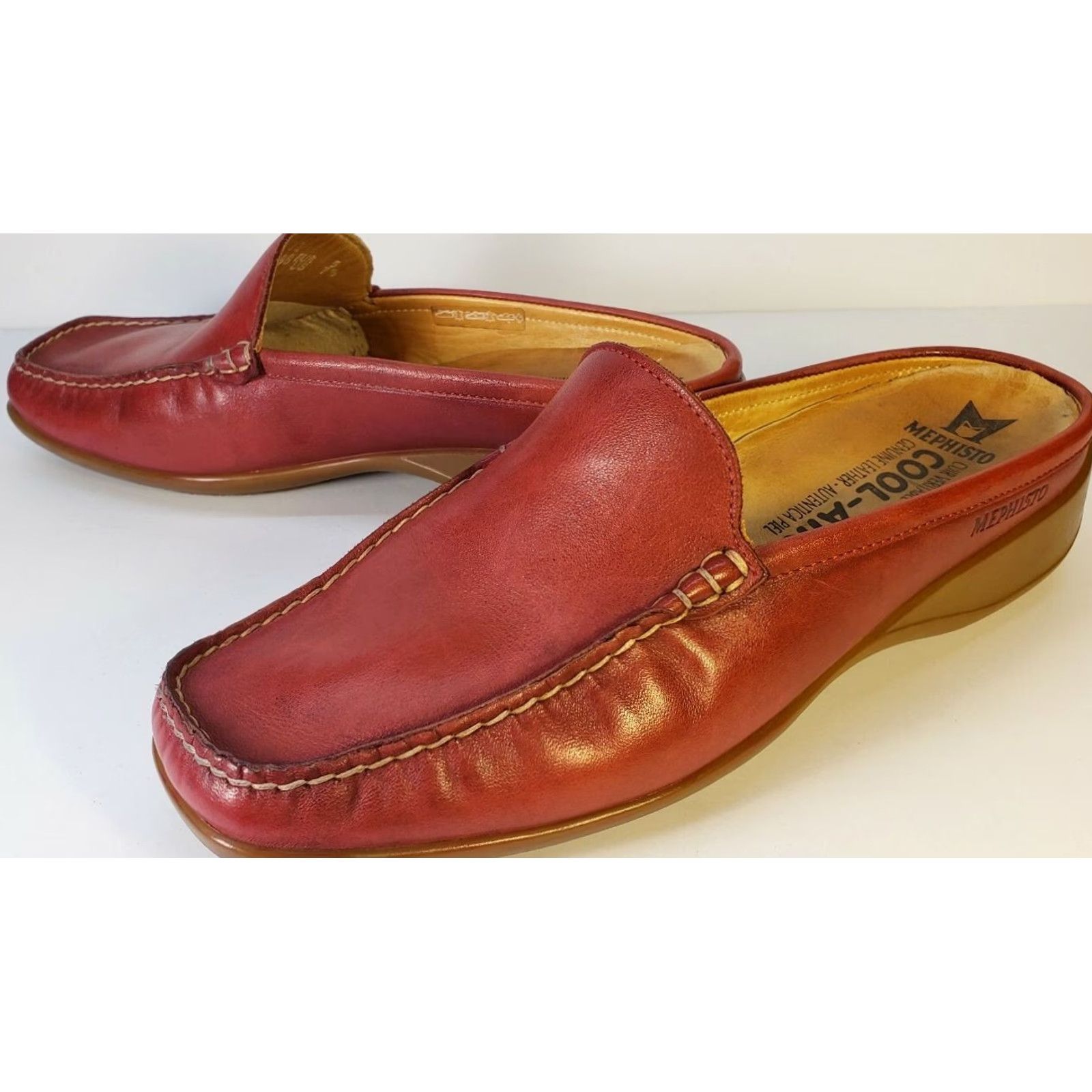 Mephisto Mephisto Slide Loafer Red Leather 7.5M US 7.5 EU 38 Footwear Womens Casual Air Cool Technology Moc Toe Block Heel Size US 8 / IT 38 - 4 Thumbnail