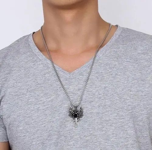 Jewelry Double Dragon Sword Pendant Necklace Size ONE SIZE - 2 Thumbnail