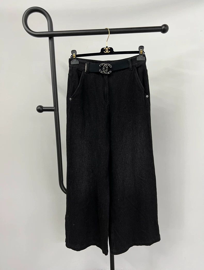 Chanel Chanel Black high-waisted denim wide-leg trousers Size 25" / US 0 / IT 36 - 1 Thumbnail