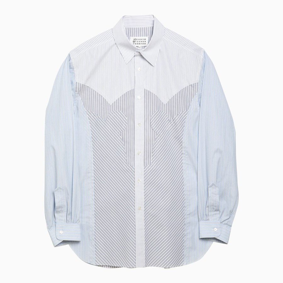image of Maison Margiela O1D2Blof0424 Striped Shirts In White & Blue in White/Blue, Men's (Size Medium)