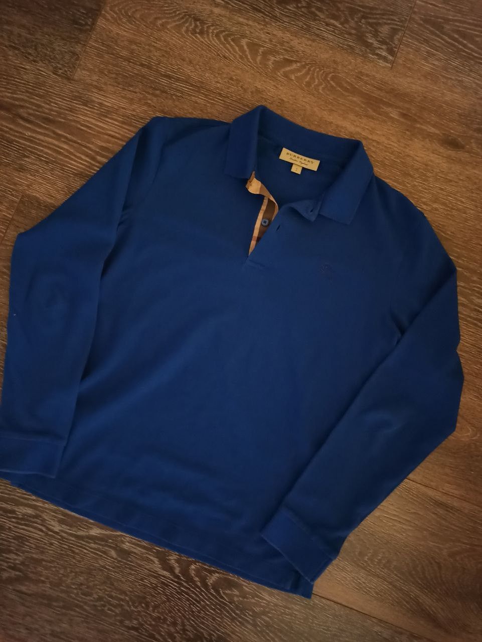 image of Burberry Longsleeve Polo in Navy Blue, Men's (Size Small)